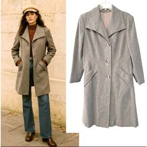Debenhams Vintage 1970's Wool Lady Coat Sz 6 Button Front Long Jacket Gray EUC!